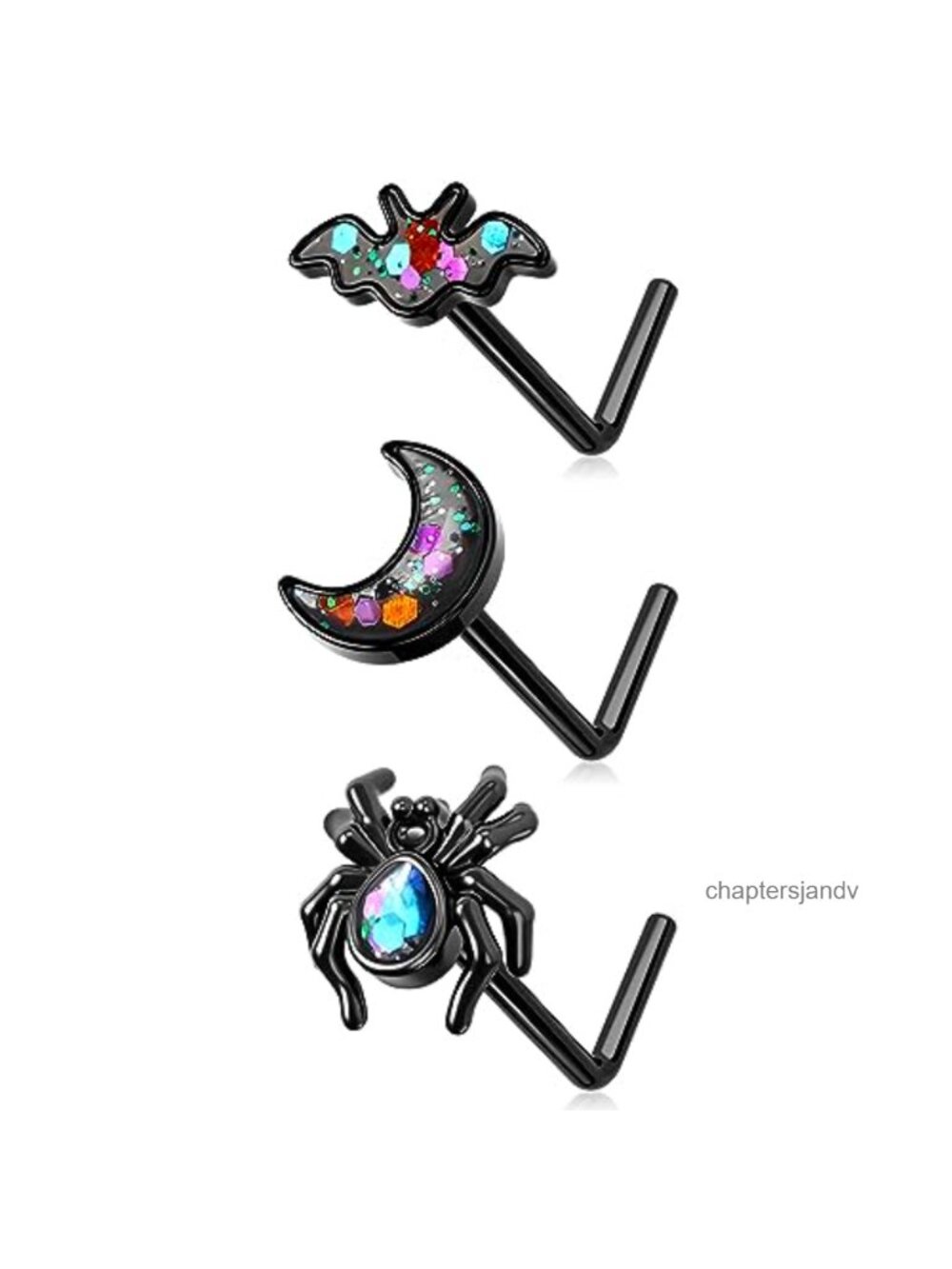 3PC 20G Surgical Steel 316L Nose Studs Halloween Spider Bat Moon Piercing